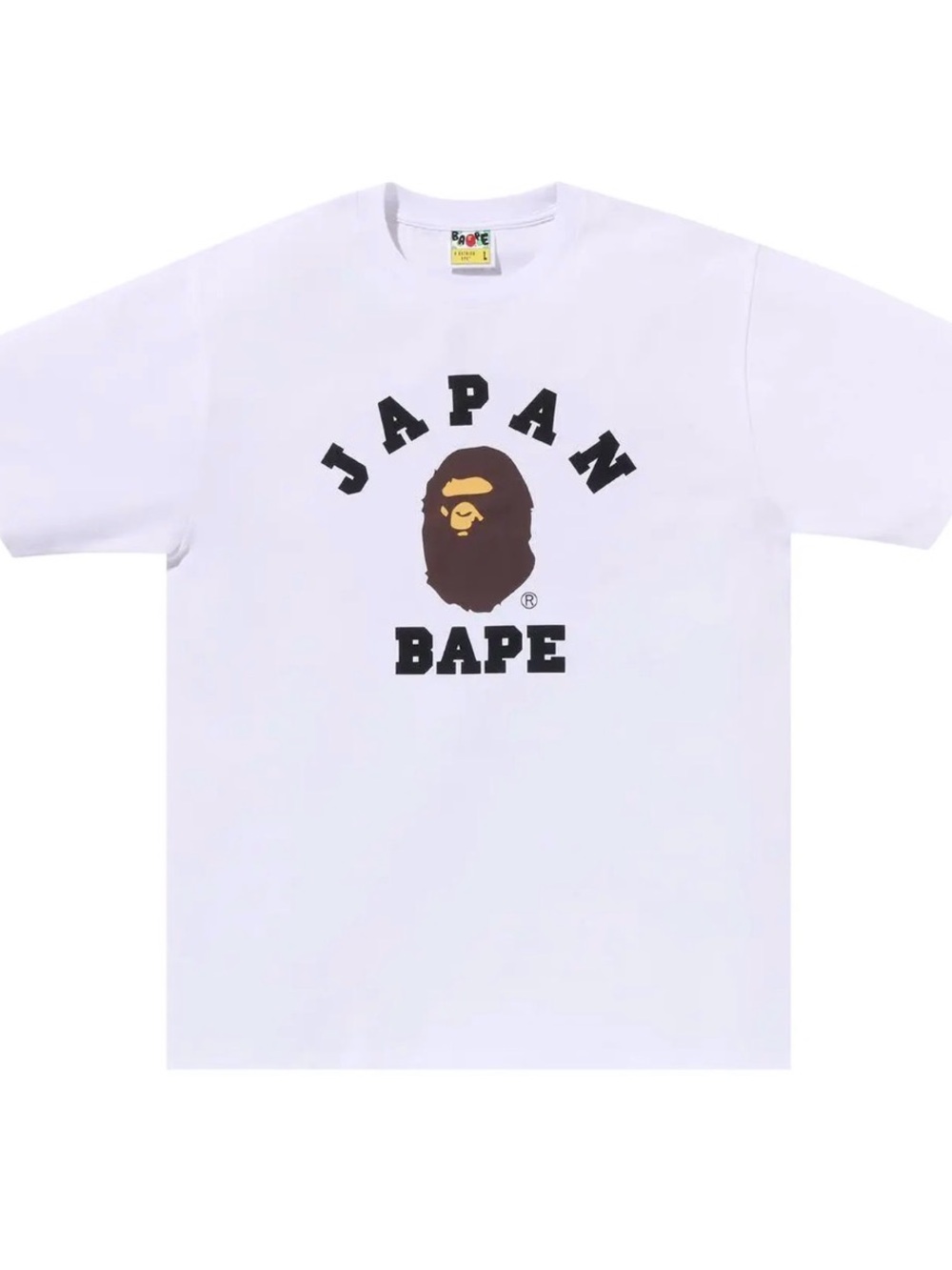 Bape White Japan Logo Tee with Brown Ape Graphic